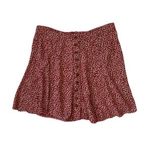 American Eagle Red Ditsy Floral Button Front Mini Skirt